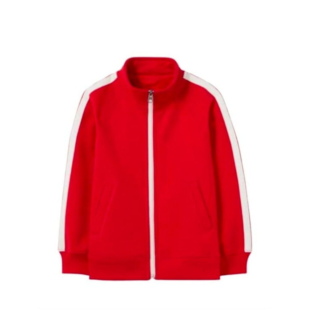 Hanna Andersson Red Kids Track Jacket zipper white stripes boy girls size 100 4
